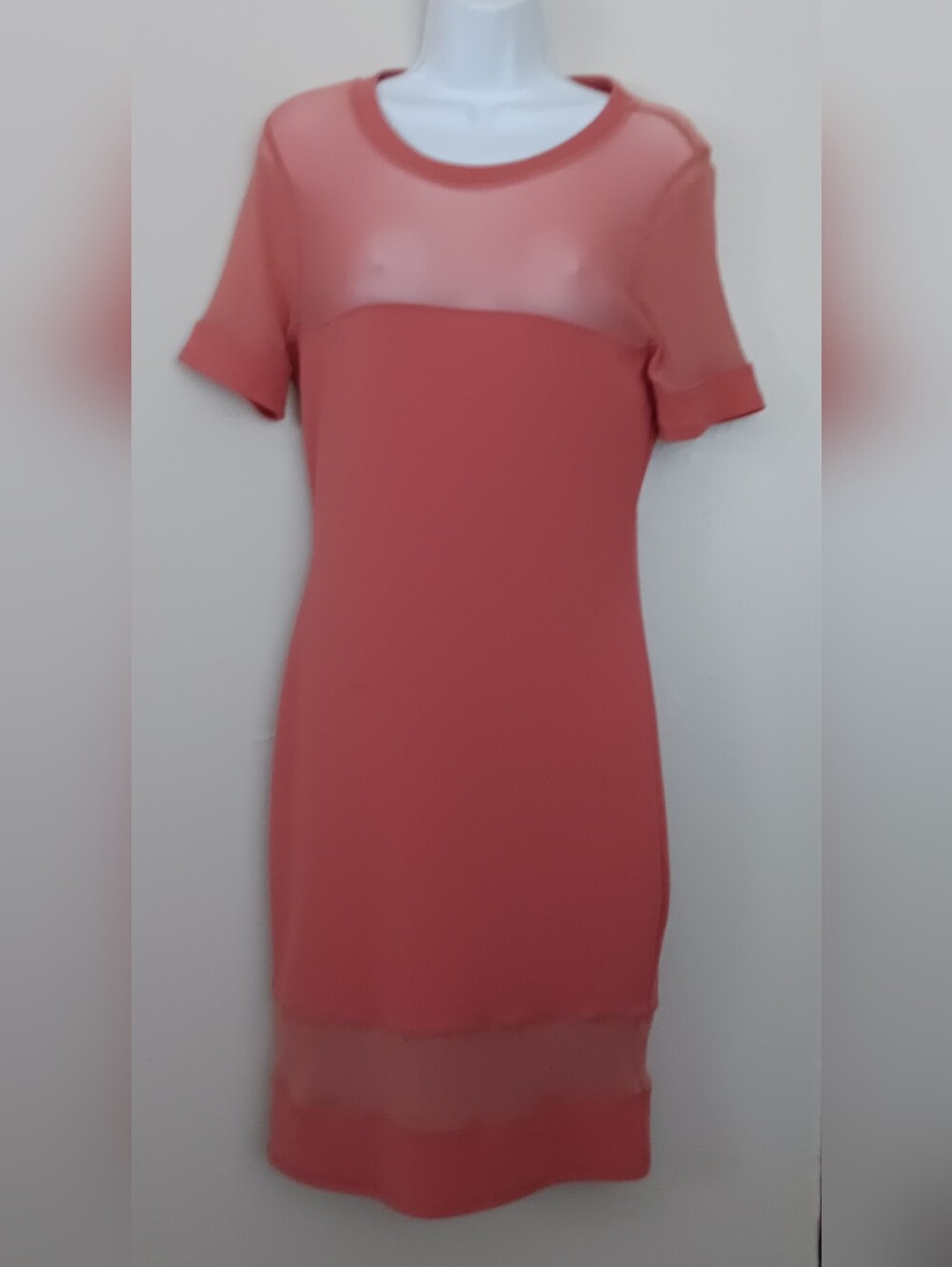 Bozzolo Coral/Mauve Dress Sheer-Panel Chest Sleeve And Bottom Bodycom Sz L